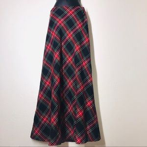 Vintage black and red plaid wool maxi skirt